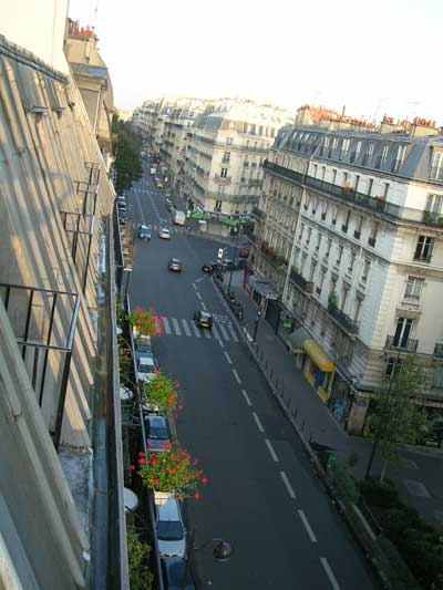 The view of Rue des Ecoles from our hotel room in Paris