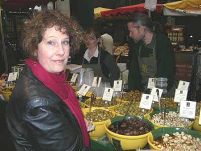 Sampling olives at the Borough Market