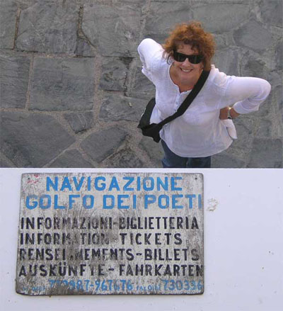 Carol buying our boat tickets back to Monterosso