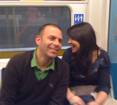 Brett and Quezia having fun on the Tube back to London
