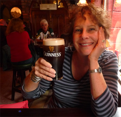 Carol enjoys Guinness at The Auld Dubliner