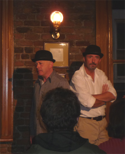 Colm and Frank entertain us at the beginning of the literary pub crawl in Dublin