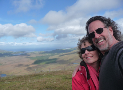 Carol and David atop the Conor Pass near Dingle