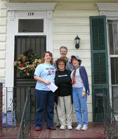 Angela, Ms. Greta, Marc and Muriel on Ms. Greta's front porch