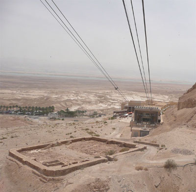 Looking down from the cable car - notice the outline of the Roman encampment near the visitor center