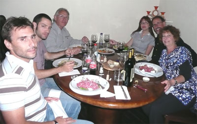 Noam, Lior, Carmi, Meira, David and Carol enjoying Italian food in Tel Aviv