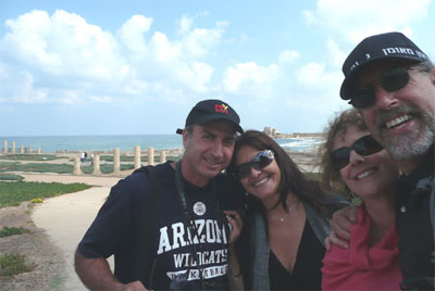 Shlomo, Sara, Carol and David along the Mediterranean Sea at Caesarea