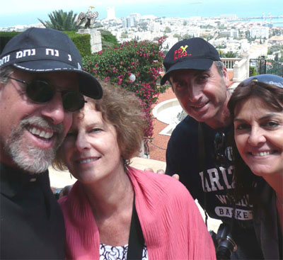 David and Carol, Shlomo and Sara, high above Haifa at the Baha'i Gardens