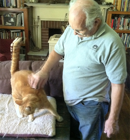 Bruce with one of Heidi and Charlie's cats